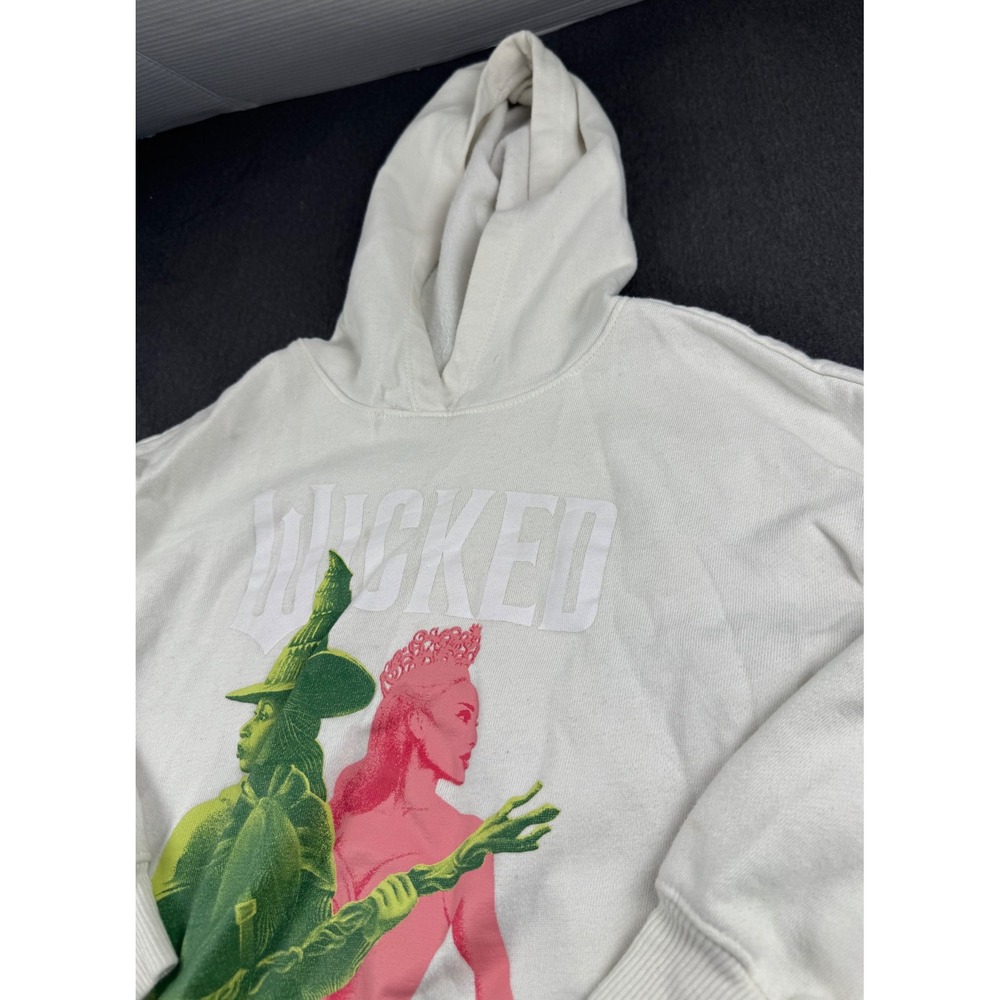 Wicked The Musical Hoodie Kids Large 10-12 White Elphaba Glinda Graphic Pullover